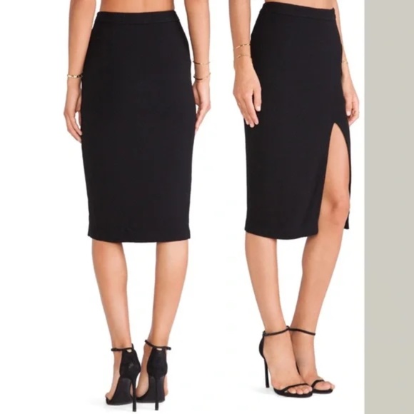 A.L.C. WOOL Blend Midi Tonne Pencil Midi Skirt Black 4
